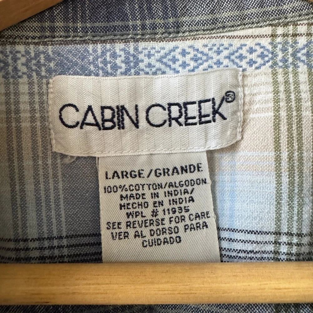 Cabin Creek Blue Green Plaid Button Down Shirt Cotton Medium - Picture 4 of 5